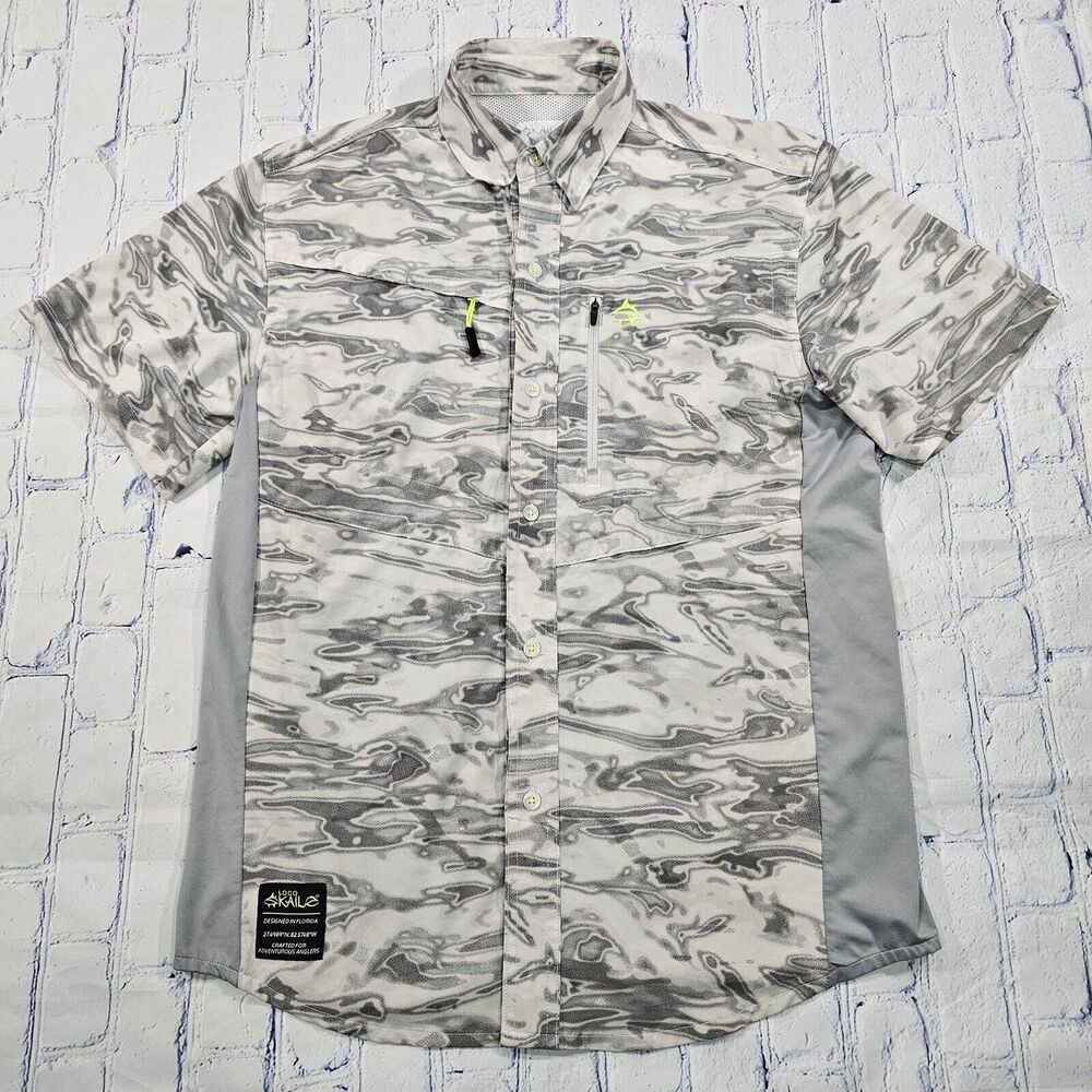 Loco Skailz Performance Vented Fishing Shirt Zipper Pockets Gray MENS SZ S